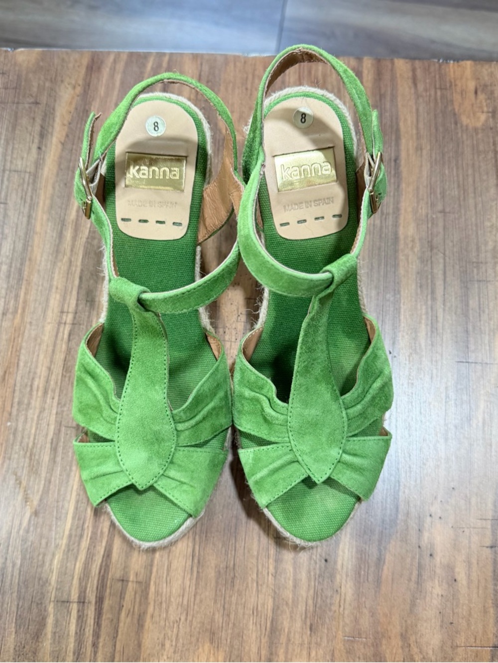 kanna Lime Green Suede Espadrille Wedge Sandals